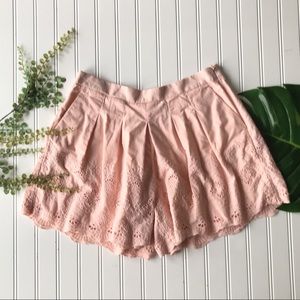 J. Crew eyelet shorts paper bag pink high waist pleated